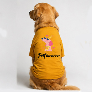 T-shirt en coton premium à col rond pour chiens, couleur jaune, élégant, confortable, vêtements décontractés pour animaux de compagnie pour les promenades quotidiennes - Product Image 2