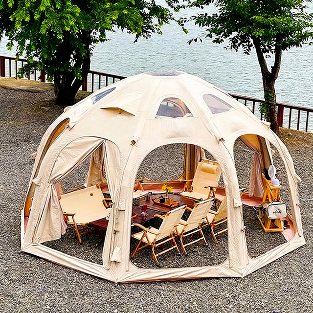 Inflatable Dome Tent 17.67 Sqm Glamping Panoramic 5m Diameter 4-8 Person 3 Doors 5 TPU Windows PU 2000 UPF 50 Four-Season Quick