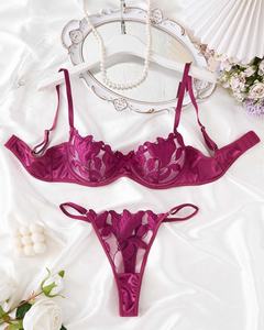 Malla de flores bordado ropa Lencería de alta calidad clásico Sexy sujetador conjunto de dos piezas para las mujeres - Product Image 2