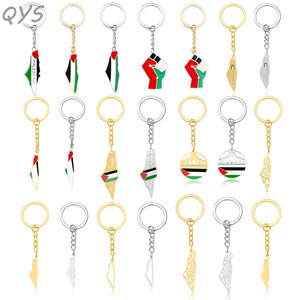 QYS Zinc Alloy Palestine Flag Map Keychain Gold Metal Country Flag Pendant <b>Key</b> <b>Ring</b> Souvenir Gift - Product Image 6