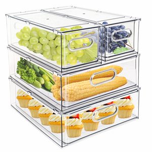 Kitchen clear stackable pull out bins drawer storage box food storage containers set for fridge