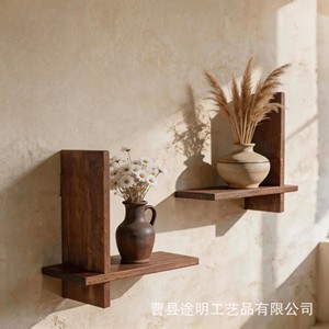 Wooden <b>Wall</b> <b>Mounted</b> <b>Shelf</b> Rectangle Retro Color Single Layer For Home Decoration Vases Books Ornaments - Product Image 2