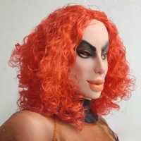 Masque intégral en latex pour Halloween, motif femme moche aux cheveux bouclés orange vif et grande bouche, accessoire de costume de cosplay