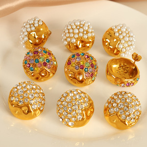 ต่างหูแบบติดหู รูปทรงลูกบอล โลหะผสมสังกะสี ประดับมุกและเพชร สำหรับงานปาร์ตี้ เครื่องประดับแฟชั่น EH786 - Product Image 1