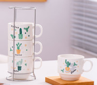 Lot de 4 tasses à café empilables de 170ml avec support en métal Tasse durable et élégante avec support