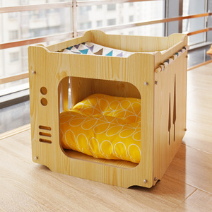 Elegante árbol de madera de doble capa para gatos, marco de escalada de rodamiento grueso con cama, características de juego para dormir, rascador de casa para gatos - Product Image 4