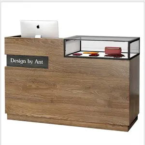 Modern Checkout Counter dengan Kotak Kaca Loket Checkout Dijual Meja Counter Kasir Meja Resepsionis Modern Kayu MDF Meja