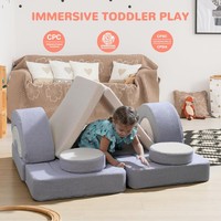 Canapé modulaire pour enfants, sectionnel, pour aire de jeux intérieure, avec blocs de construction en mousse et housse amovible lavable en polaire Teddy