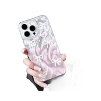 Funda Protectora para Teléfono Móvil con Estampado de Lazo Rosa Dulce y Patrón de Seda Plateada para iPhone 8 X Xr Xs Max 11 12 13 14 15 16 17 Air