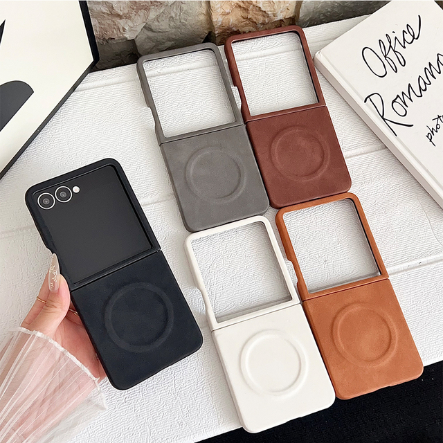 Business Matte Pu Leather Mobile Phone Case for Samsung Z Flip 7 6 5 4 3 With Magnetic Wireless Charging Shockproof Hard Cover