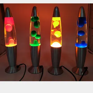 Lámpara de lava nocturna pequeña de 13 pulgadas, moderna, con base de aluminio, cohete de metal, color personalizado