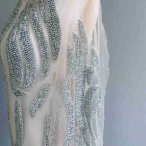 Chất Lượng Cao Dài Ren Váy Rhinestone Vải Với Bạc Khỏa Thân Lưới Pha Lê Vá Cho Đám Cưới WDP-104 - Product Image 6