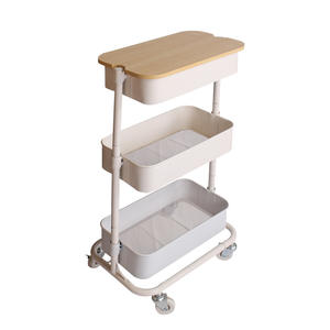 3- Tier with <b>Wooden</b> Cover Metal Wheels <b>Kitchen</b> <b>Trolley</b> Cart Storage Cart Utility Cart - Product Image 2