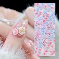 Accessoires pour nail art, fleurs en 3D couleur bonbon, manucure, perles dorées, breloques pour ongles DIY