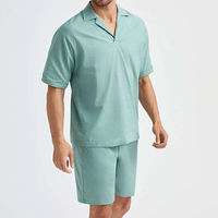 Populaire décontracté hommes été surdimensionné col rabattable solide vert menthe survêtements courts personnalisé classique confort t-shirt et short ensemble