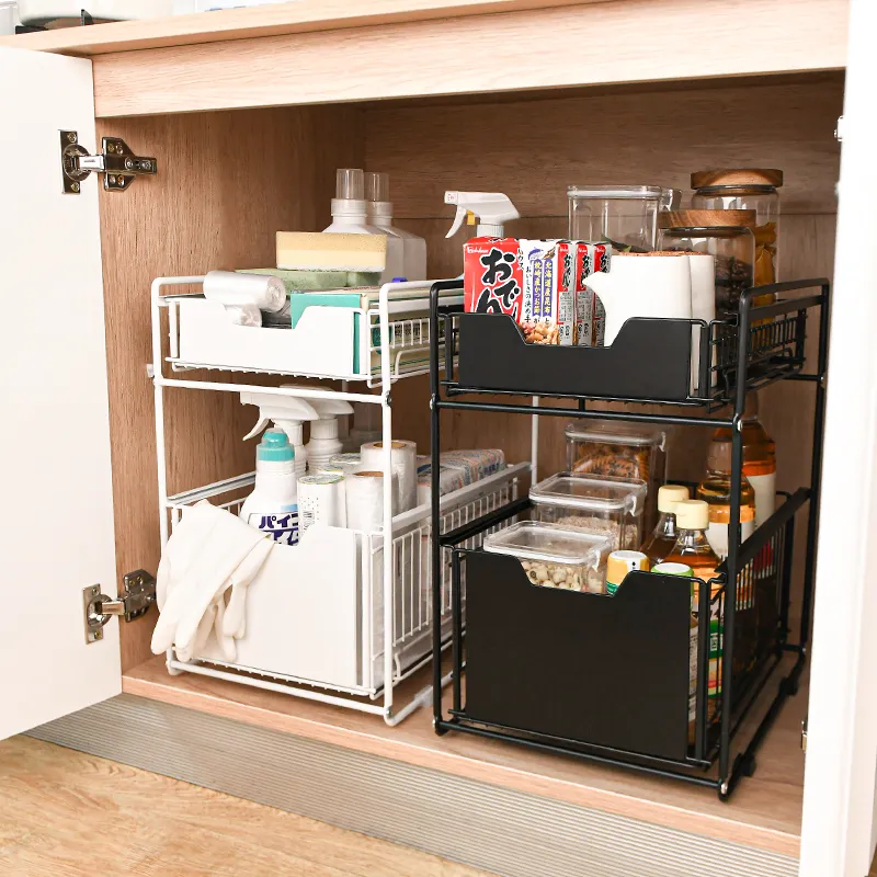 Low Price Kitchen Pantry Organization 2-Tier Sliding Basket Under Cabinet Organizer