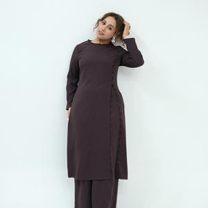 Ensemble élégant et modeste de <span class=keywords><strong>tunique</strong></span> à col rond à manches longues et de pantalon large, longueur au sol, tenue de bureau moderne, tenue décontractée pour le travail - Product Image 1