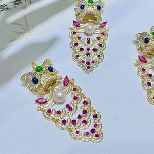 Broche en cristal de style rétro chinois, pendentif danse du lion, badge en métal de palais, épingle de col, mode homme et femme, une paire à porter - Product Image 2