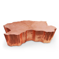Table basse en cuivre plaqué à texture fusionnée, fabriquée à la main, design unique et forme libre, table centrale en métal pour espace commercial