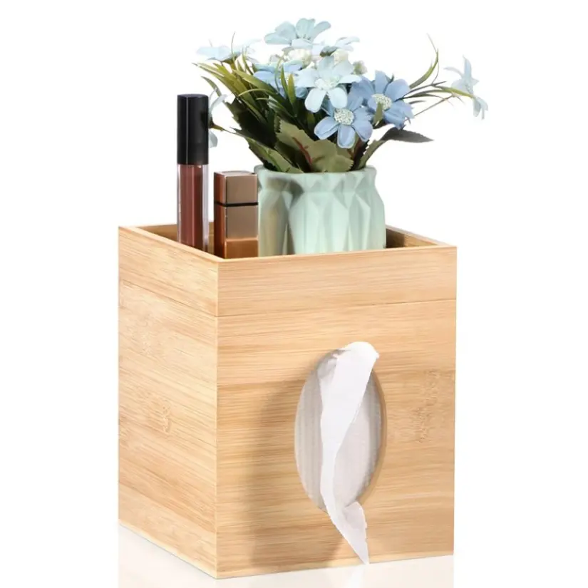 Tissue Box Cover Wood Tissue Box Cover with Storage Tray Square Tissue Box Covers Holder