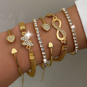 6pcs Classic Number 8 <b>Bracelet</b> Open Heart Zircon Love for Women Jewelry - Product Image 1