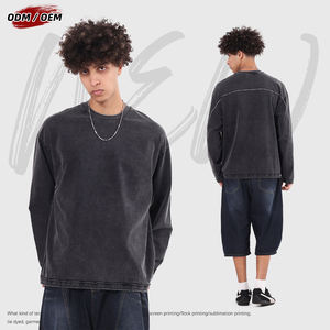 Camiseta de manga larga holgada de algodón puro de doble hilo de 325 g con empalmes de hilo colisionado estilo vintage para hombre, lavado en blanco, para otoño - Product Image 4