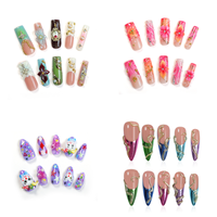 Faux ongles en acrylique rose de haute qualité, faits à la main, avec poudre miroir 3D, motif étoile et fleur, à presser, vente en gros, design pour filles