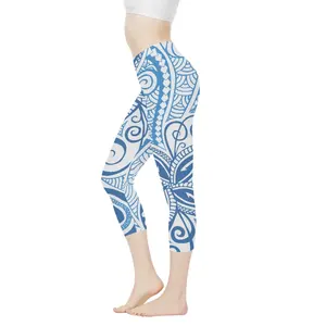 Direct Sales Blue Polynesian Design Custom Logo Capri 4/5 Gym Leggings Fitness Factory Wholesale Women's High Waist Yoga Pants