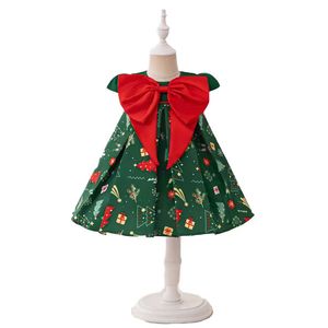 Robe de Noël pour enfants en satin imprimé flocon de neige avec manches bouffantes et couture en maille, princesse, vente en gros - Product Image 2