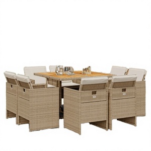 Beige Brown Aluminum <b>Patio</b> Dining <b>Set</b> 8 Seater Outdoor Garden Furniture Weather Resistant UV Waterproof Durable Living Room - Product Image 3