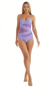 Costume da bagno intero da donna M423 senza spalline, push-up, in rete, tinta unita, elasticizzato, in spandex e poliestere, vestibilità regolare - Product Image 1