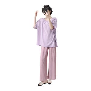 Pijamas de algodón y seda para <span class=keywords><strong>mujer</strong></span>, <span class=keywords><strong>conjunto</strong></span> de pantalones largos de manga corta, transpirables, cómodos, estilo fino, talla grande - Product Image 6