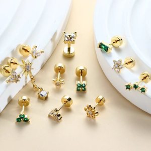 Pendientes de Acero Inoxidable con Baño de Oro de 18K, Zirconia, Latón, Cartílago de la Oreja, Titanio, Tragus, <span class=keywords><strong>Daith</strong></span>, Lóbulo, Parte Trasera Plana, Piercings para Mujer - Product Image 3