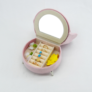 Sofa-Style Cute Velvet Rectangle Jewelry Box with Plain Pattern and Mirror for Valentine's Day <b>Ring</b> and Necklace <b>Storage</b> - Product Image 4