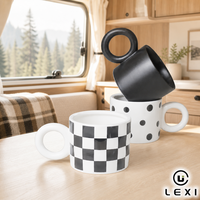 Mug en céramique avec anse ronde, surface irrégulière, tache noire, design personnalisé, logo sur mesure, usage quotidien maison/bureau, cadeau, vente en gros