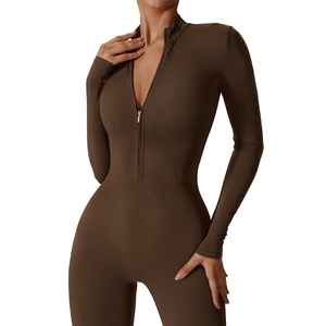 <span class=keywords><strong>Tuta</strong></span> da <span class=keywords><strong>donna</strong></span> <span class=keywords><strong>leggera</strong></span> da Yoga con cerniera anteriore a compressione morbida manica lunga sportiva elastica - Product Image 4