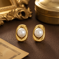 Pendientes de Perlas con Baño de Oro de 18K y Acero Inoxidable, Versátiles, para Mujer, Estilo Minimalista Francés, de Lujo Discreto