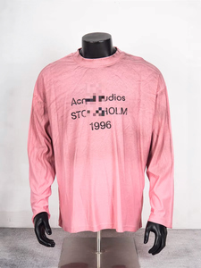 T-shirt a maniche lunghe in lino-cotone sottile con stampa classica a lettere stile <span class=keywords><strong>AC</strong></span>, lavaggio effetto sporco, per uomo e donna - Product Image 2