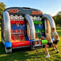 Jeu de tir au basket gonflable 2-en-1 avec système IPS, jeu sportif interactif gonflable d'extérieur pour événements festifs et location