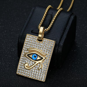 Collier avec pendentif œil d'Horus en forme de <span class=keywords><strong>plaque</strong></span> carrée, chaîne cubaine perlée de style hip-hop, chaîne tressée - Product Image 2