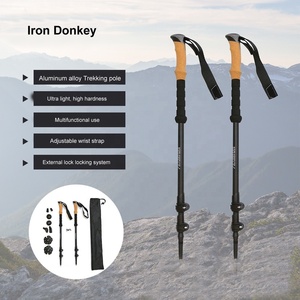 IRONDONKEY poignée en liège bâtons de marche extérieur en alliage d'aluminium canne <span class=keywords><strong>l</strong></span>égère et réglable baguette d'alpinisme bâtons de marche - Product Image 2