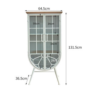 Nuevo Gabinete de Almacenamiento Rústico de Gran Tamaño con Puerta Arqueada de Vidrio Blanco, Parte Superior de Madera y Patas de Hierro para la Entrada o Sala de Estar - Product Image 2