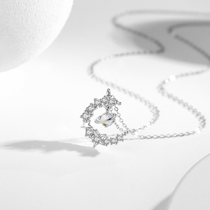 Kalung Perak Sterling S925 Bintang dan Bulan Baru, Kalung Liontin Batu Kaca Planet Trendi Bergaya Mewah. - Product Image 1