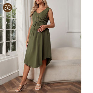 Jupe de maternité décontractée ample à la taille avec cordon de serrage <span class=keywords><strong>Robe</strong></span> de grossesse <span class=keywords><strong>mi</strong></span>-<span class=keywords><strong>longue</strong></span> à ourlet droit incurvé - Product Image 1