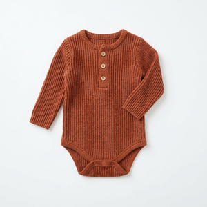 Combinaison en tricot pour bébé, combinaison en maille côtelée, couleur terre cuite, manches longues, avec boutons en <span class=keywords><strong>bois</strong></span>, vêtements chauds pour bébé pour l'automne - Product Image 1