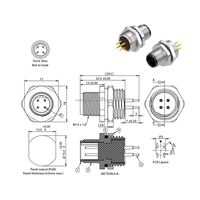 Qualité Usine En Gros CE RoHs M12 B-code Plug Plaqué Or Montage Sur Panneau IP67 Étanche M12 B Codé 4pin Connecteur Pour PCB