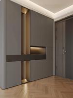 Console d'entrée nordique aux tons naturels avec rangement fermé pour une utilisation moderne dans l'entrée de la maison et comme séparateur de salon