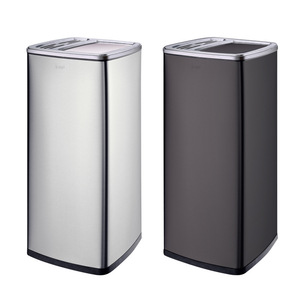 Poubelle rectangulaire en acier inoxydable, grande capacité, pour intérieur et extérieur, usage commercial, acier sablé de qualité A, argent, noir, or - Product Image 2