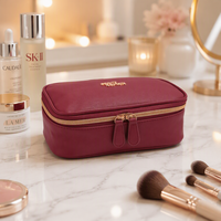 Trousse de Maquillage Portable Grande Capacité avec Fermeture Éclair en PU, Organisateur Cosmétique Multifonctionnel, Boîte de Rangement pour Articles de Toilette et Beauté