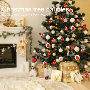 6cm Red White Painted <b>Plastic</b> Christmas Baubles 16pcs Set Hanging Ornaments For Xmas <b>Tree</b> Holiday Decor Wholesale - Product Image 3